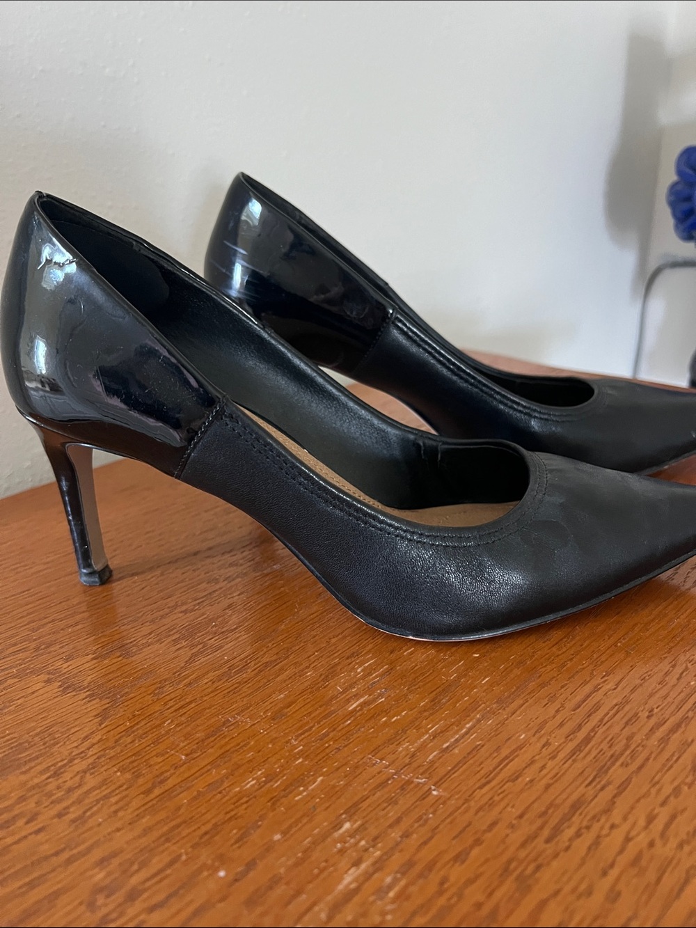 Tahari Peyton Leather & Patent Pointed Toe Black